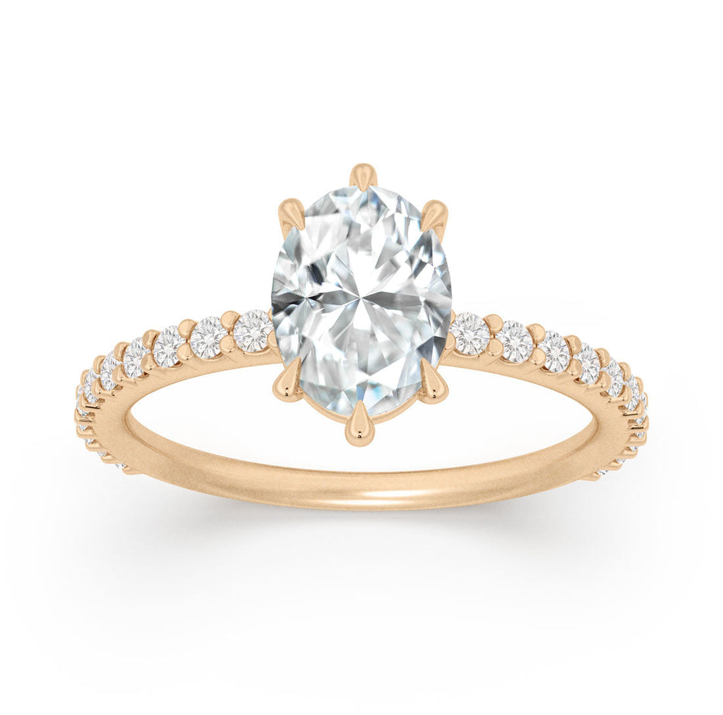 Oval Lab Diamond Solitaire Ethical Engagement Ring with a Pavé Band By Valley Rose