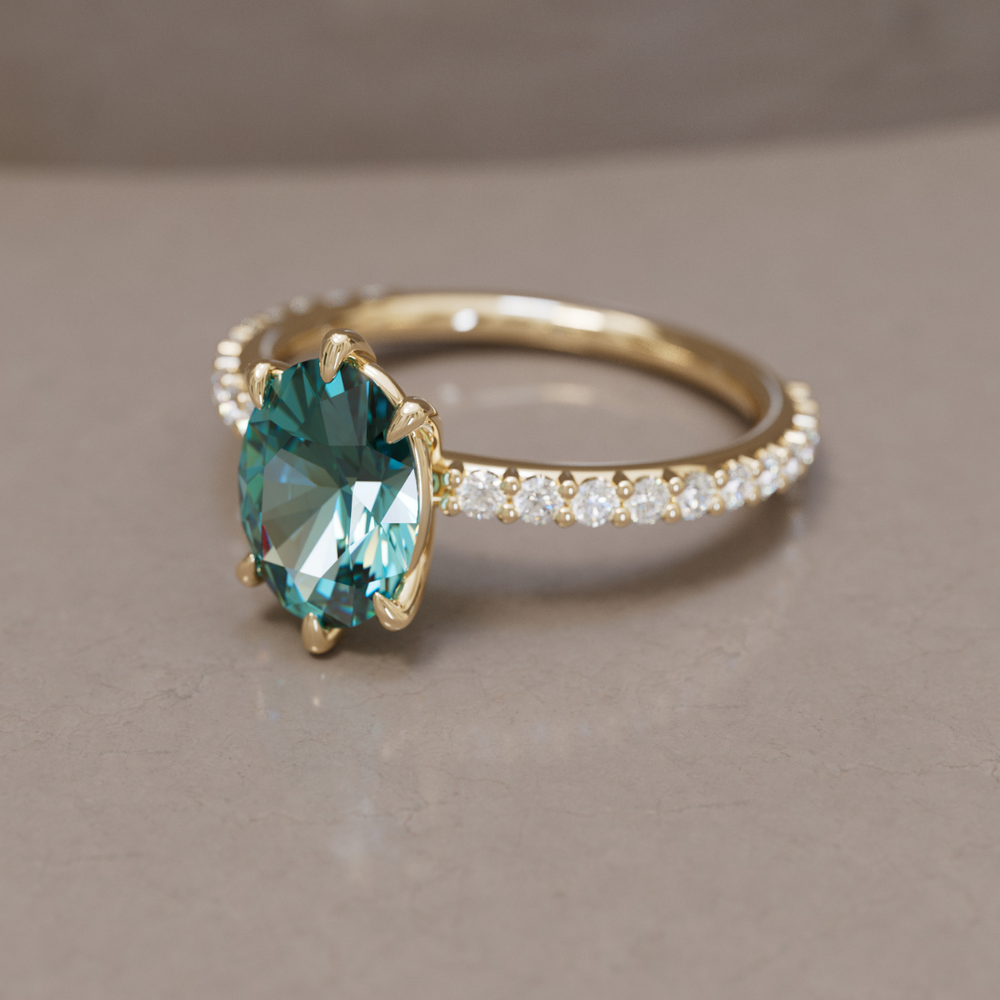 Oval Sapphire Engagement Ring Solitaire with Tiny Diamonds By Valley Rose