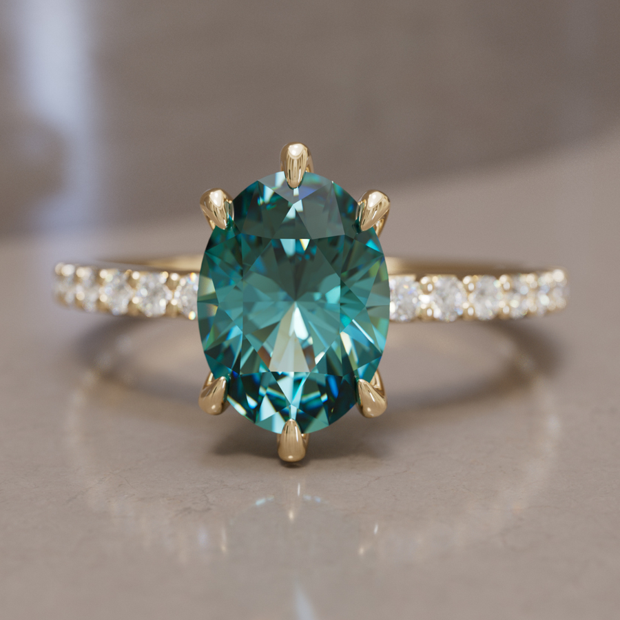 Oval Sapphire Engagement Ring Solitaire with Tiny Diamonds By Valley Rose