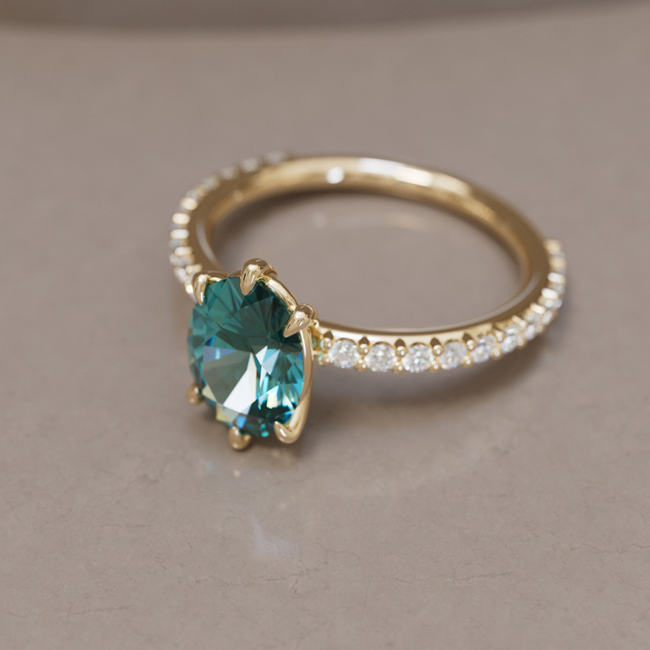 Oval Sapphire Engagement Ring Solitaire with Tiny Diamonds By Valley Rose