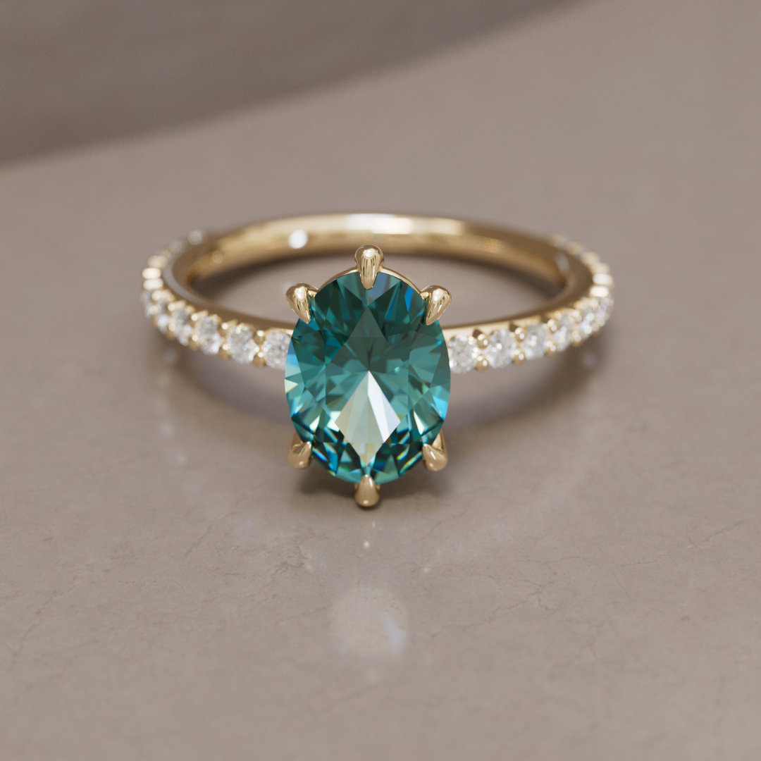 Oval Sapphire Engagement Ring Solitaire with Tiny Diamonds By Valley Rose