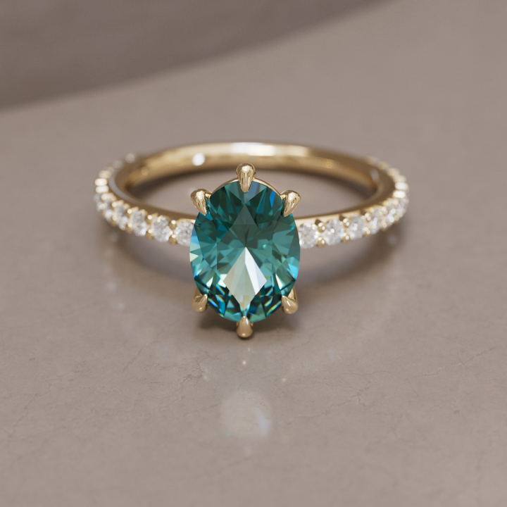 Oval Sapphire Engagement Ring Solitaire with Tiny Diamonds By Valley Rose