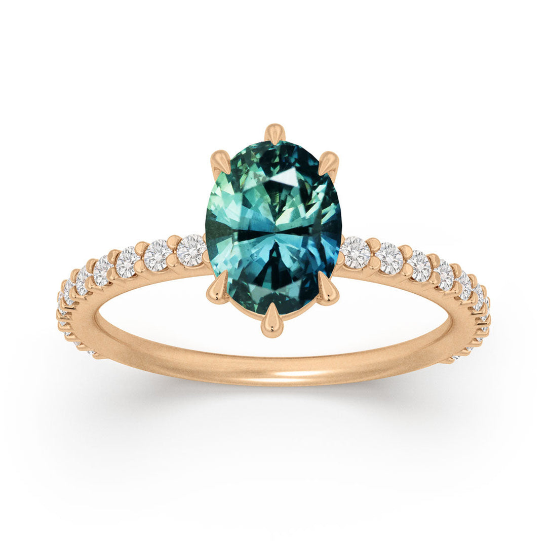 Oval Sapphire Engagement Ring Solitaire with Tiny Diamonds By Valley Rose