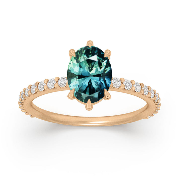 Oval Sapphire Engagement Ring Solitaire with Tiny Diamonds By Valley Rose