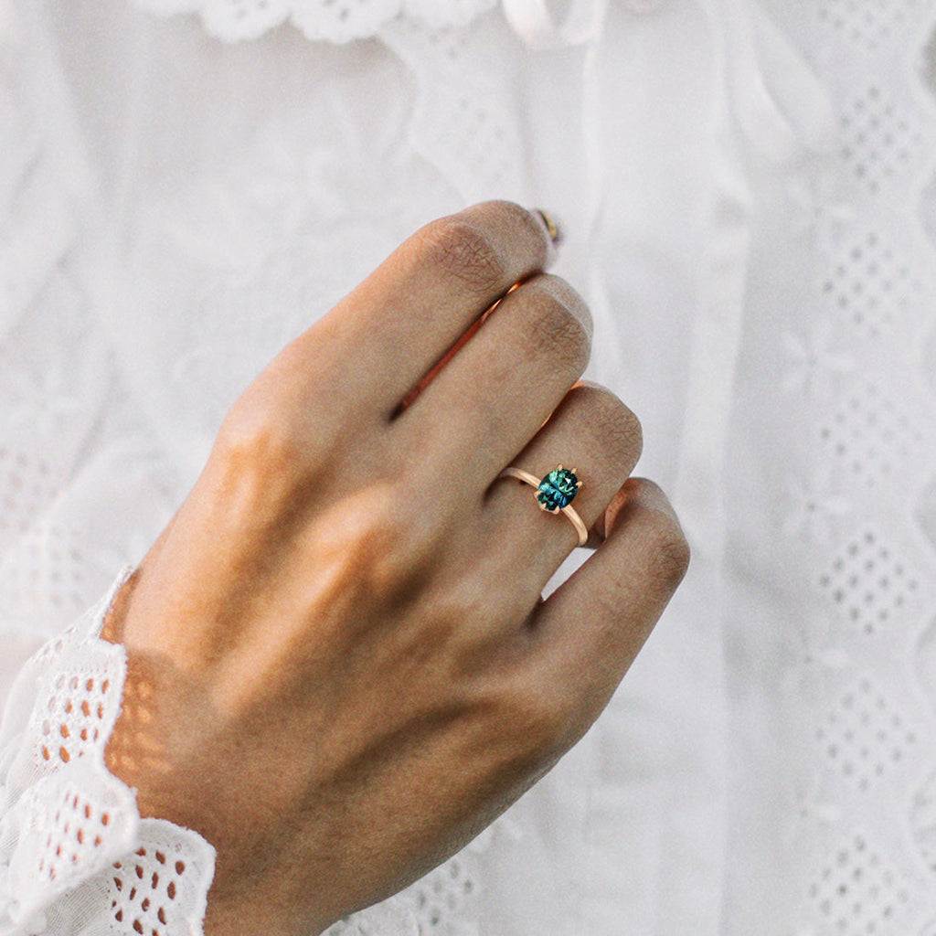Oval Teal Sapphire Engagement Ring Solitaire By Valley Rose