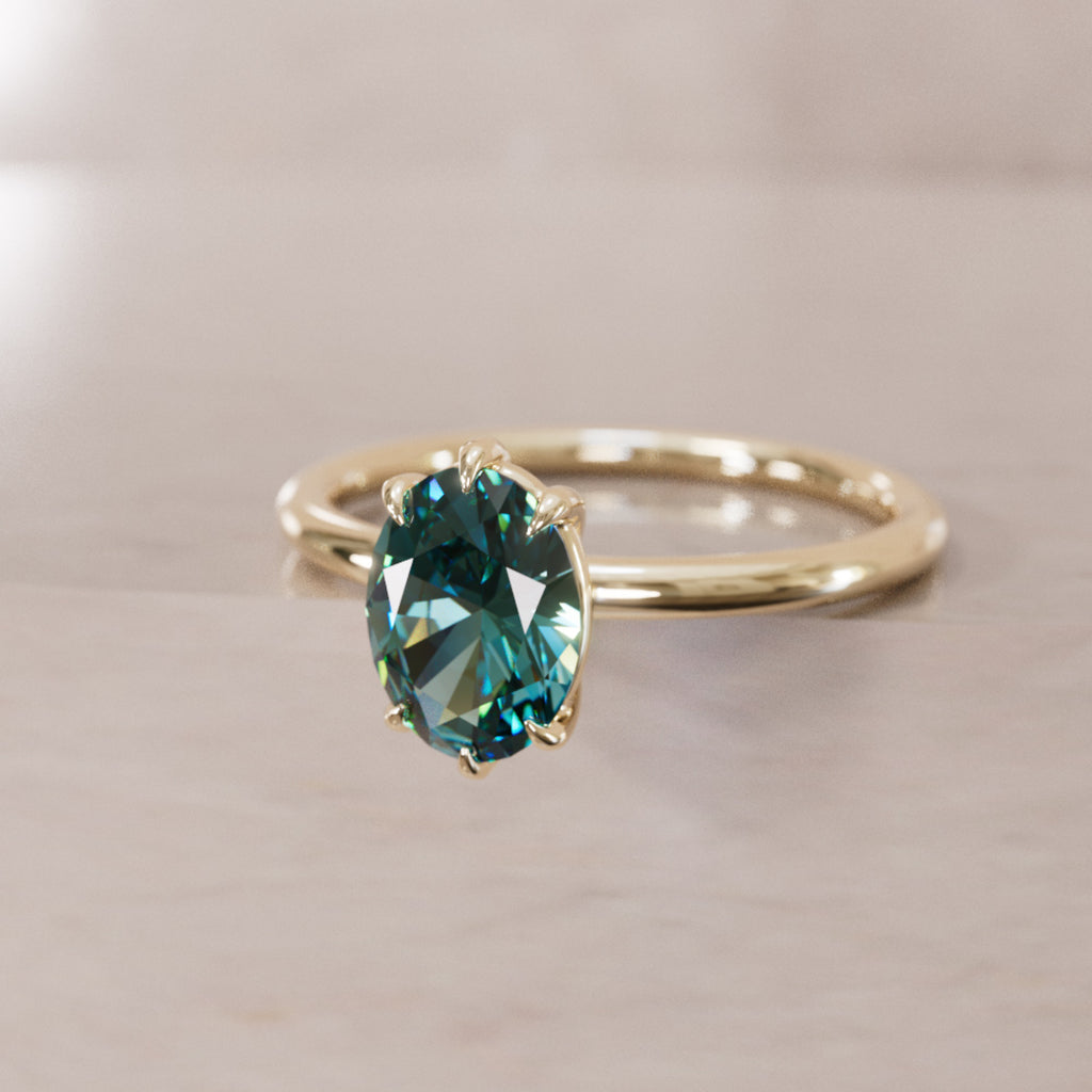 Oval Teal Sapphire Engagement Ring Solitaire By Valley Rose
