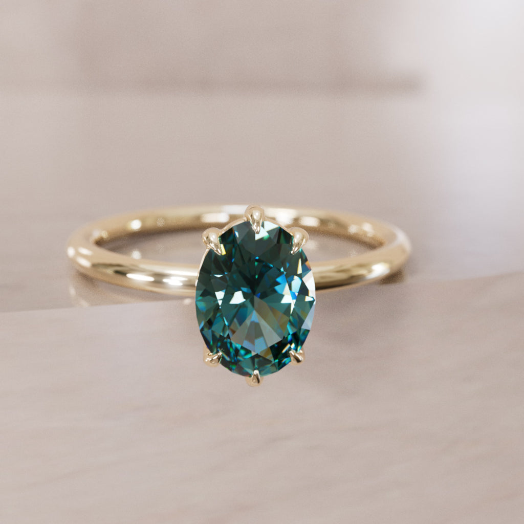 Oval Teal Sapphire Engagement Ring Solitaire By Valley Rose