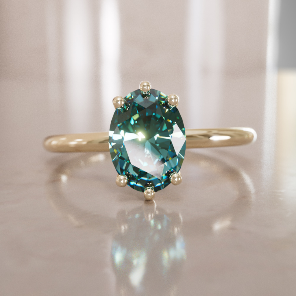 Oval Teal Sapphire Engagement Ring Solitaire By Valley Rose