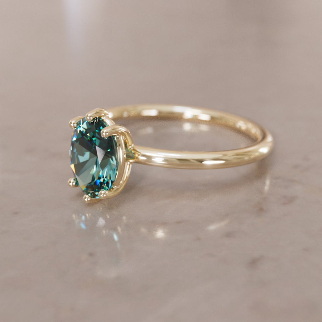 Oval Teal Sapphire Engagement Ring Solitaire By Valley Rose