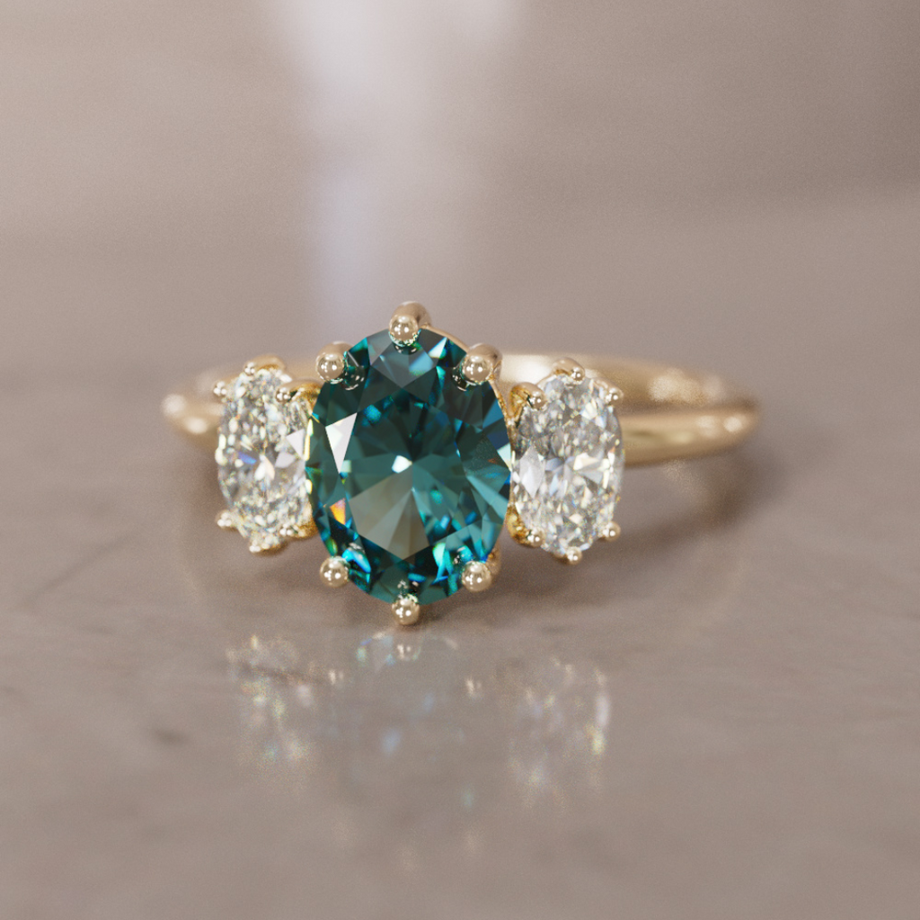 Oval Teal Sapphire Engagement Ring with Diamonds By Valley Rose