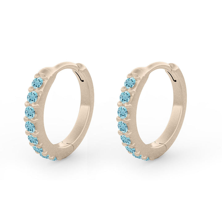 Aquamarine Mini Clicker Huggie Gold Hoops Single By Valley Rose Ethical Jewelry