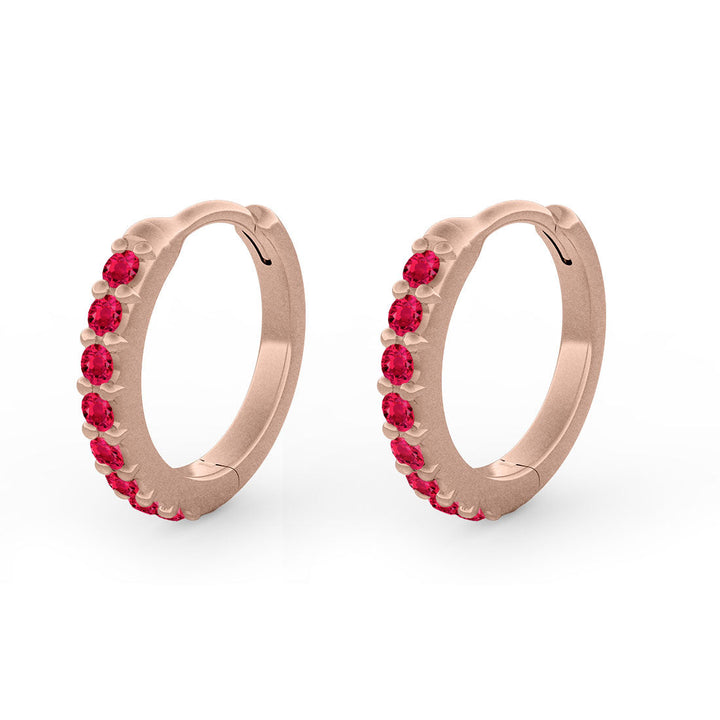 Red Ruby Mini Clicker Huggie Gold Hoops Single By Valley Rose Ethical Jewelry