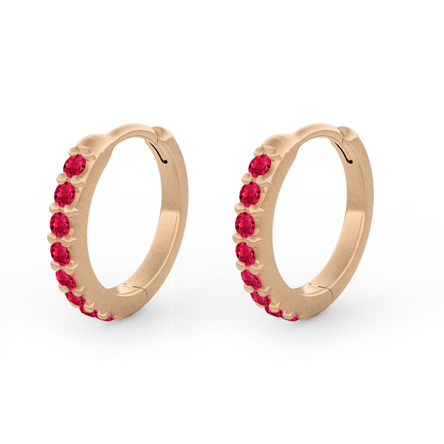 Red Ruby Mini Clicker Huggie Gold Hoops Single By Valley Rose Ethical Jewelry