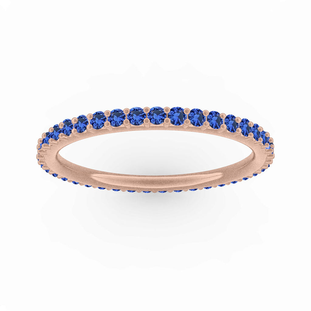 Blue Sapphire Eternity Ring, Gold Wedding Stacking Band By Valley Rose Ethical Jewelry