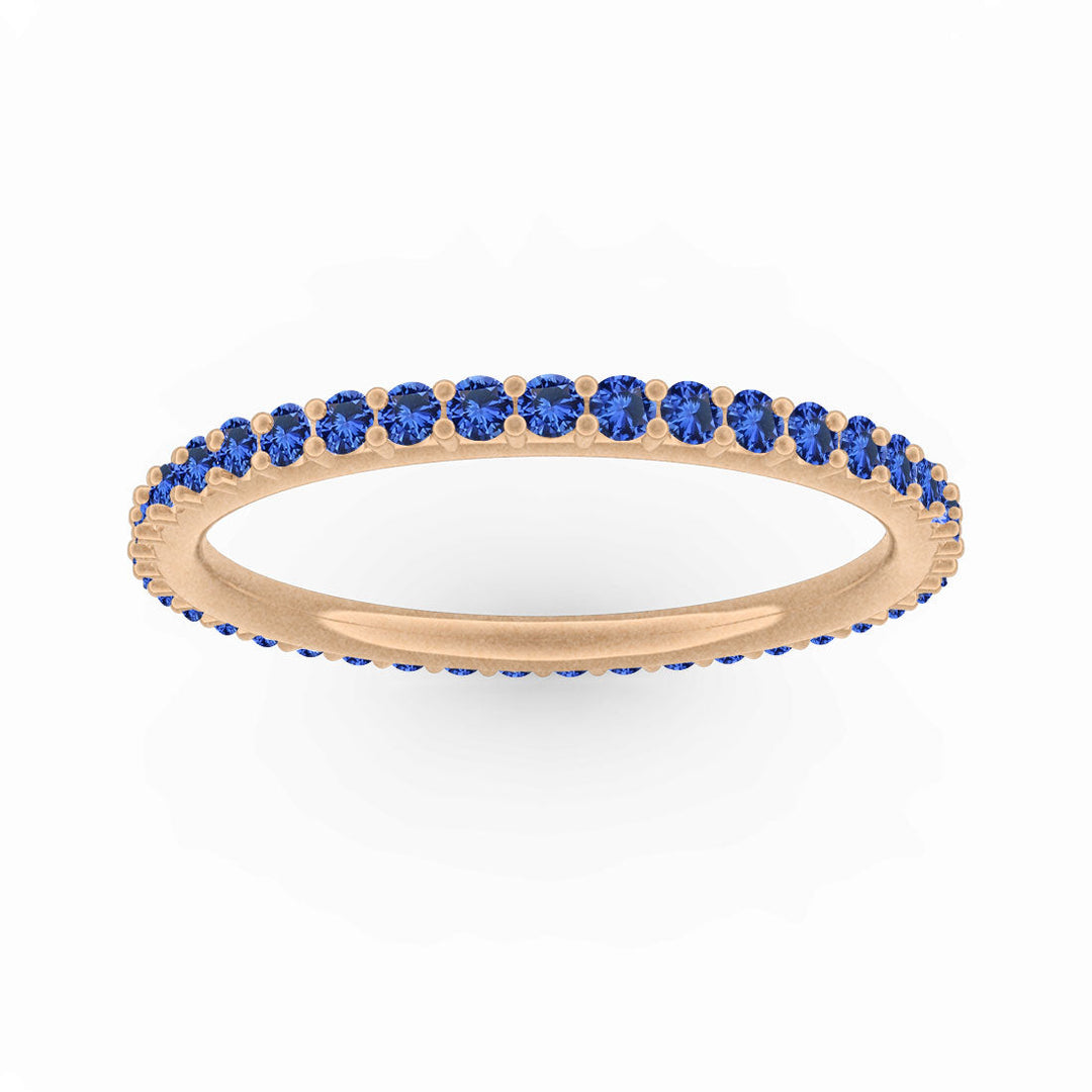 Blue Sapphire Eternity Ring, Gold Wedding Stacking Band By Valley Rose Ethical Jewelry