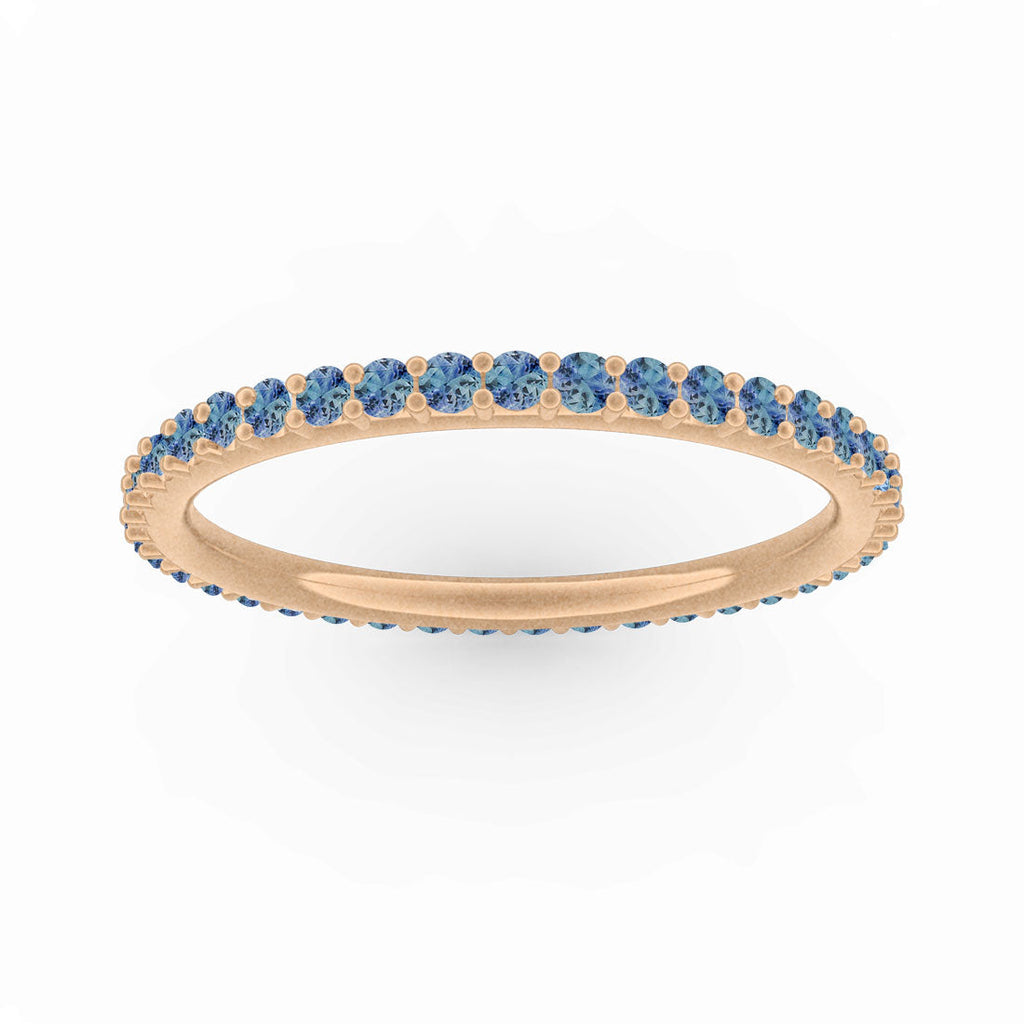 Blue Sapphire Eternity Ring, Gold Wedding Stacking Band By Valley Rose Ethical Jewelry