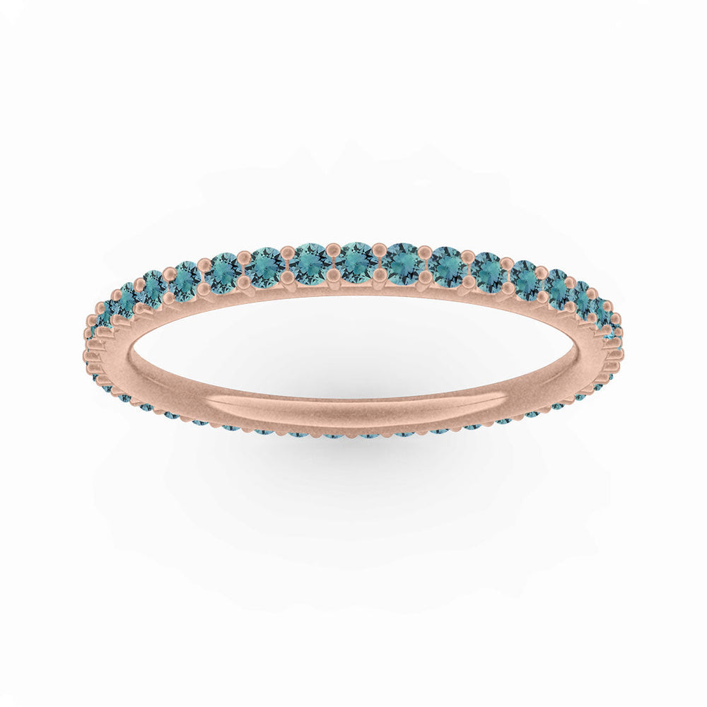 Teal Sapphire Eternity Ring, Gold Wedding Stacking Band By Valley Rose Ethical Jewelry