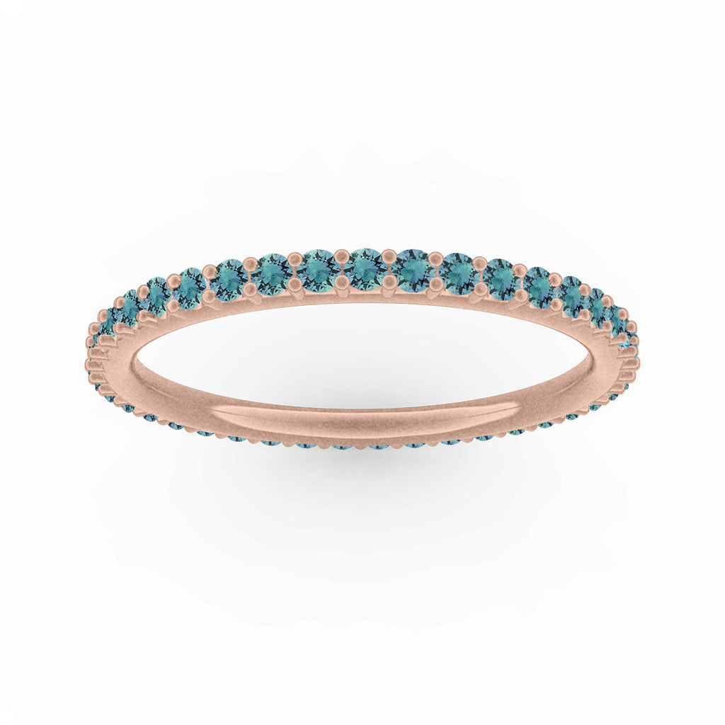 Teal Sapphire Eternity Ring, Gold Wedding Stacking Band By Valley Rose Ethical Jewelry