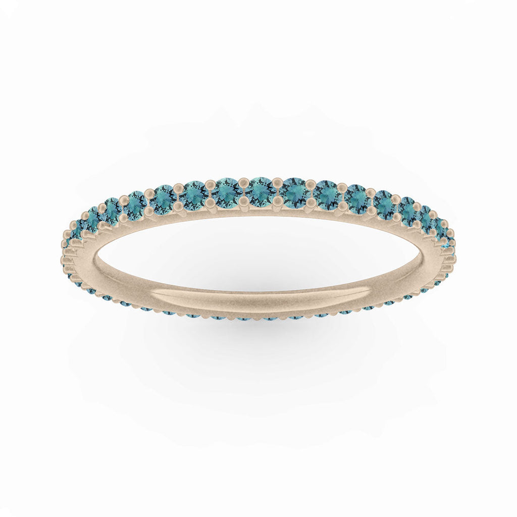 Teal Sapphire Eternity Ring, Gold Wedding Stacking Band By Valley Rose Ethical Jewelry