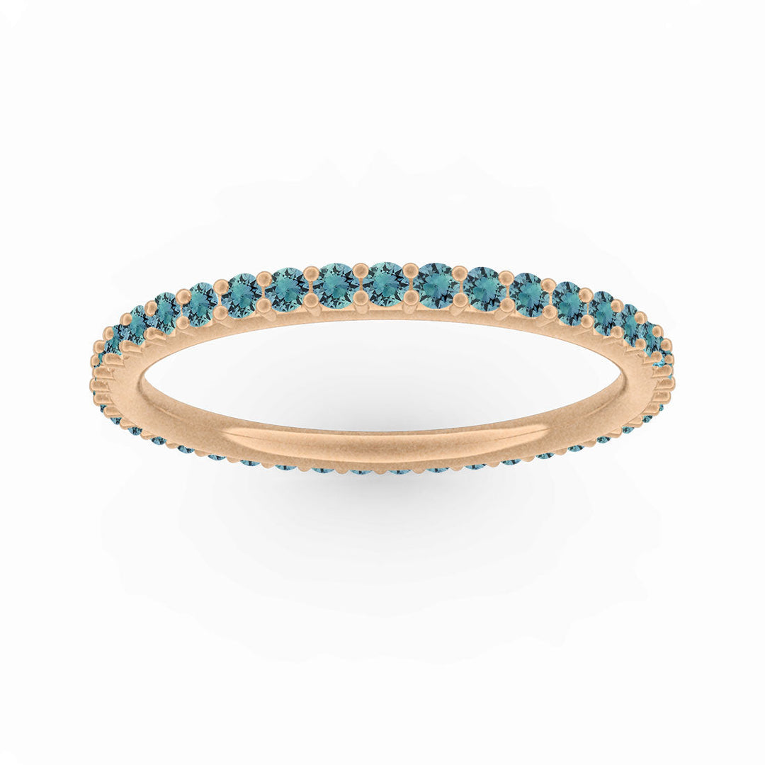 Teal Sapphire Eternity Ring, Gold Wedding Stacking Band By Valley Rose Ethical Jewelry