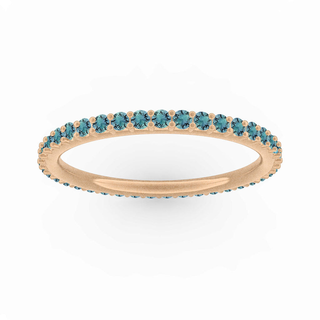 Teal Sapphire Eternity Ring, Gold Wedding Stacking Band By Valley Rose Ethical Jewelry