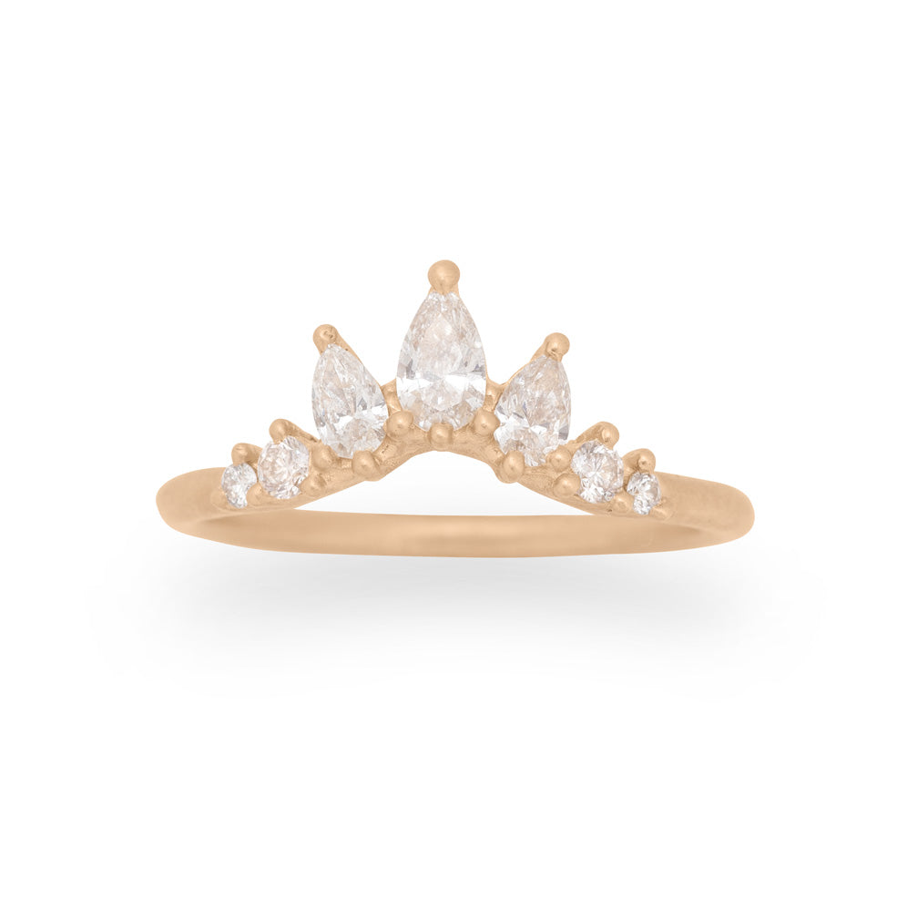 Pear Diamond Crown Ring - Stacked Wedding Ring Halo By Valley Rose