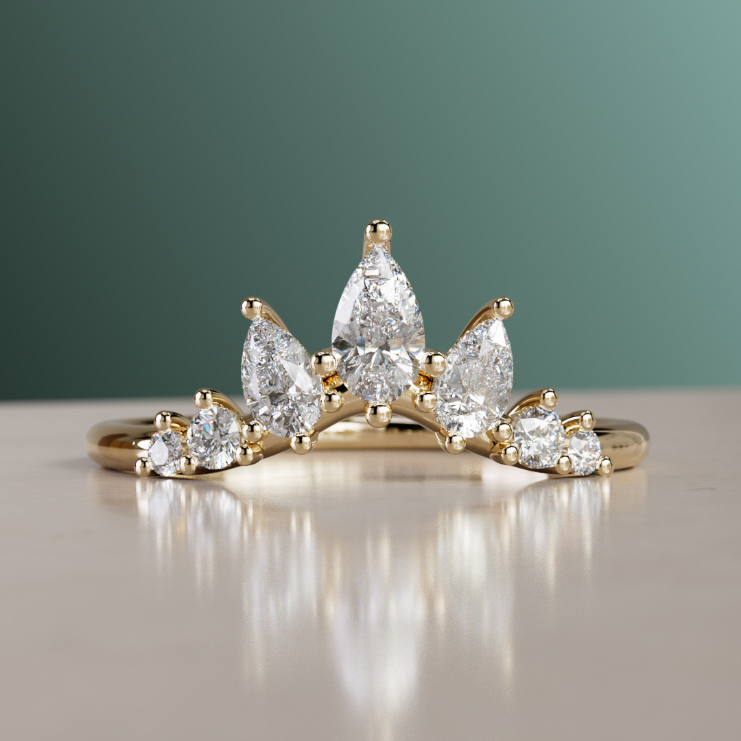 Pear Diamond Crown Ring - Stacked Wedding Ring Halo By Valley Rose