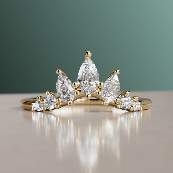 Pear Diamond Crown Ring - Stacked Wedding Ring Halo By Valley Rose