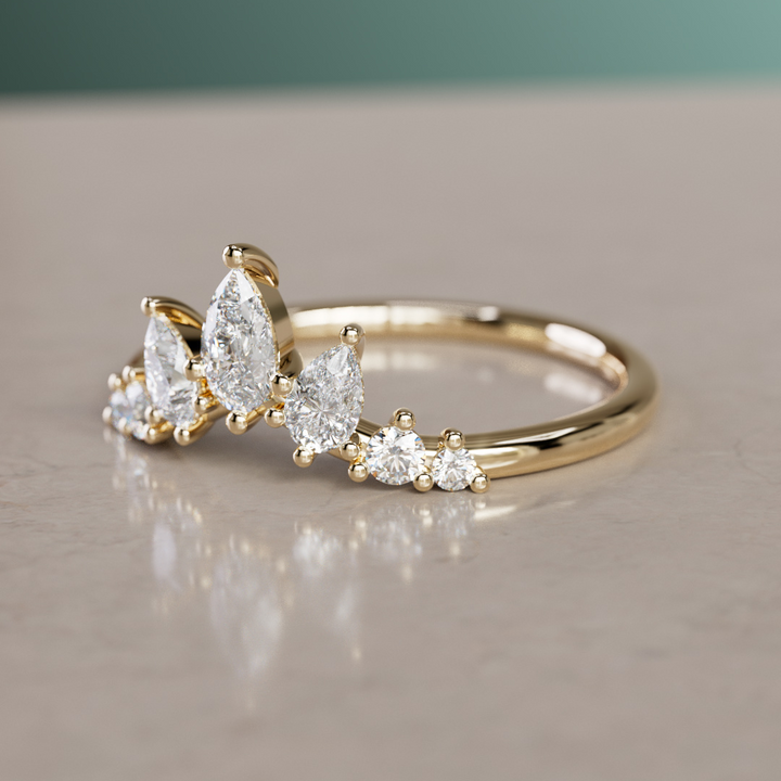 Pear Diamond Crown Ring - Stacked Wedding Ring Halo By Valley Rose