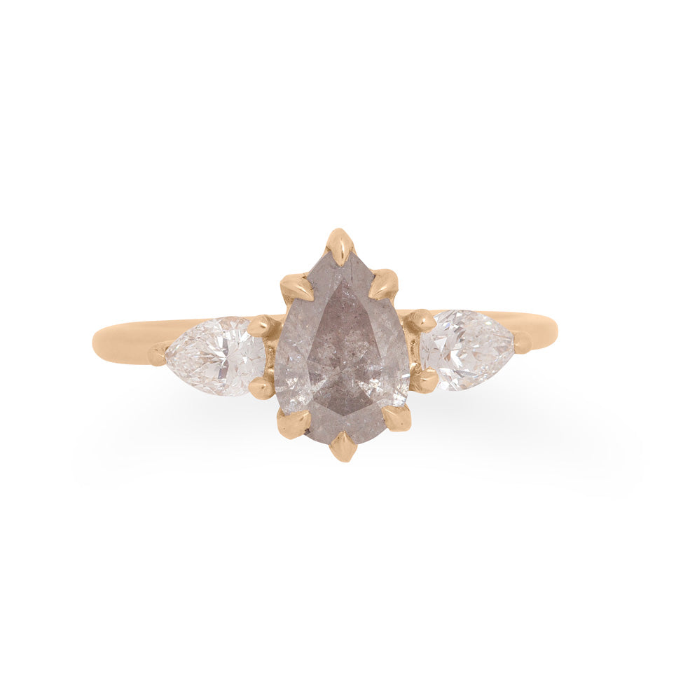 Pear Grey Salt & Pepper Diamond Alternative Engagement Ring By Valley Rose