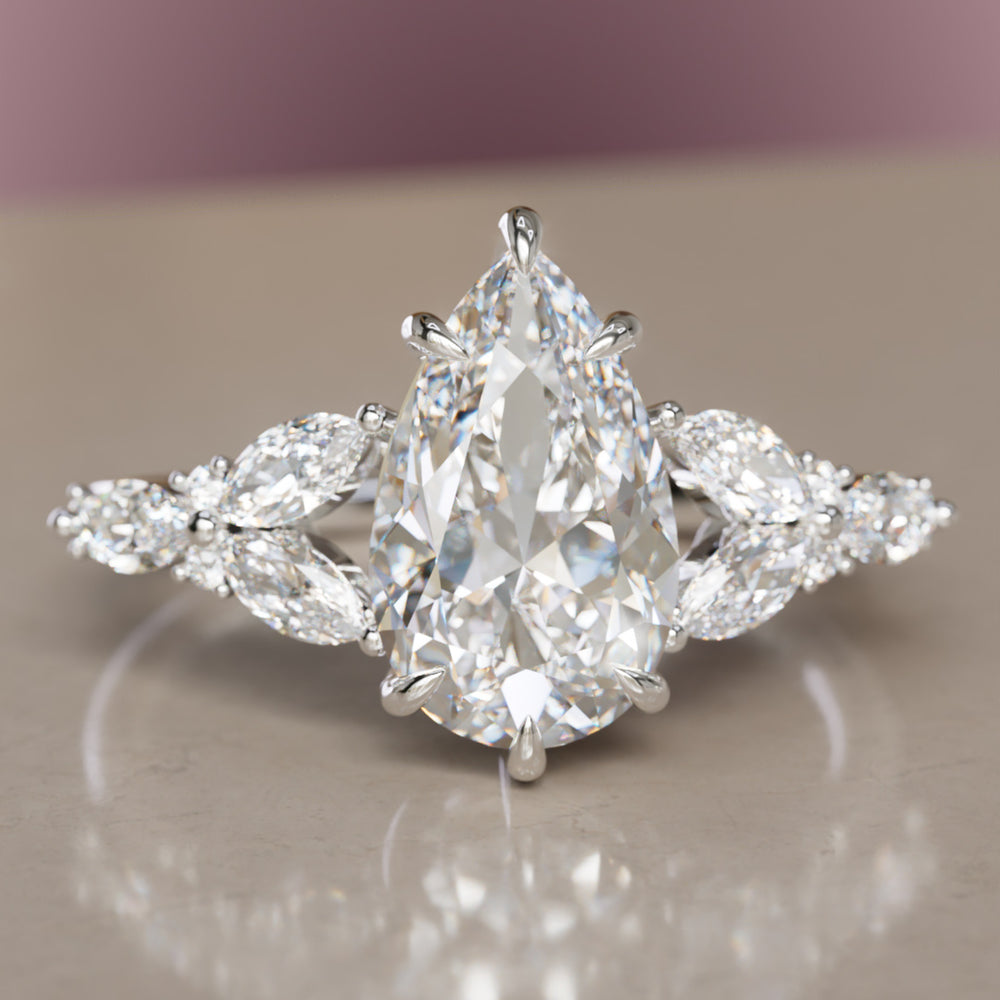 Peony Pear Diamond Engagement Flower Ring Nature Inspired By Valley Rose