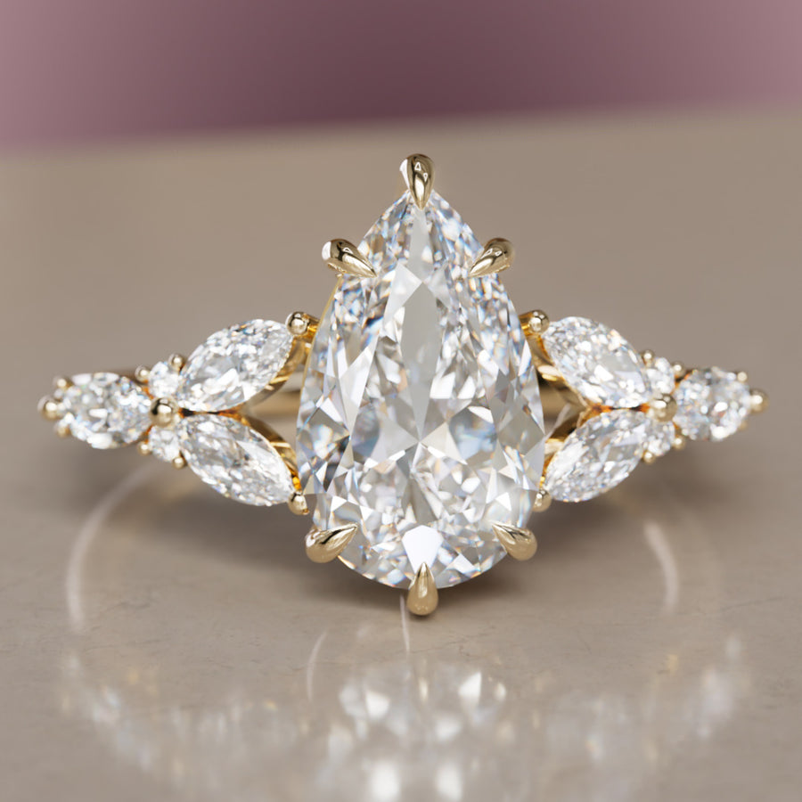 Peony Pear Diamond Engagement Flower Ring Nature Inspired By Valley Rose