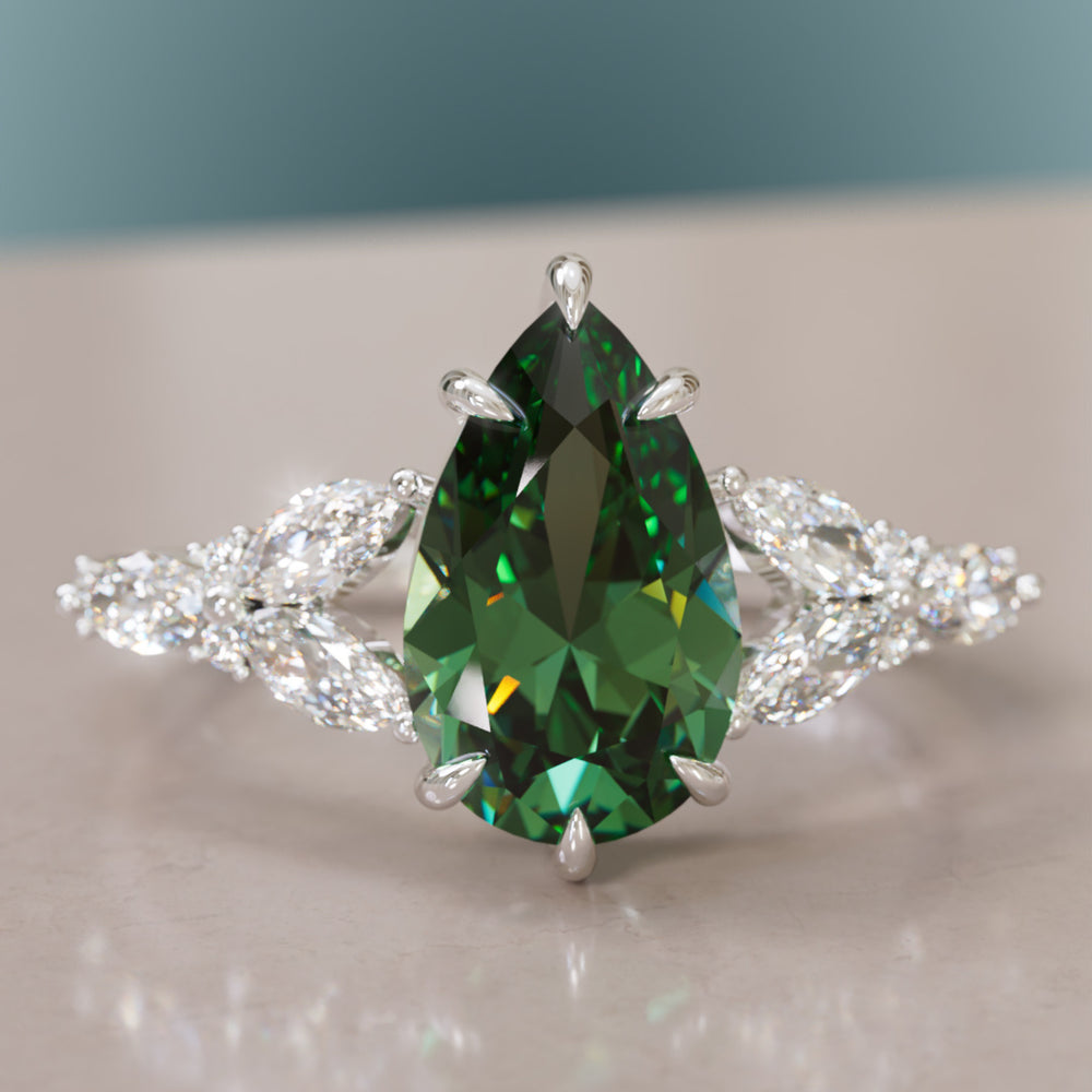Peony Pear Green Sapphire Engagement Flower Ring Nature Inspired By Valley Rose