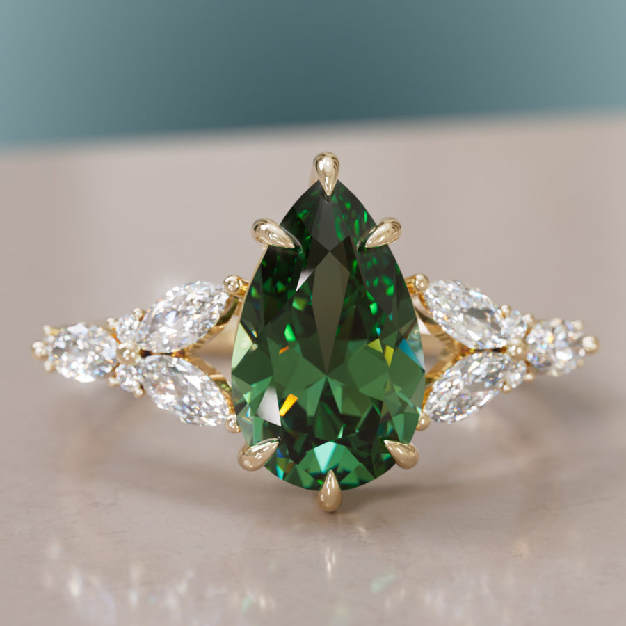 Peony Pear Green Sapphire Engagement Flower Ring Nature Inspired By Valley Rose