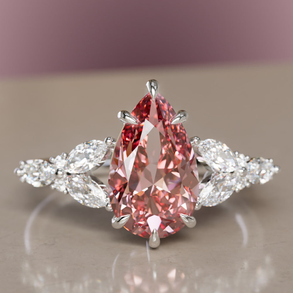 Peony Pear Pink Diamond Engagement Flower Ring Nature Inspired By Valley Rose