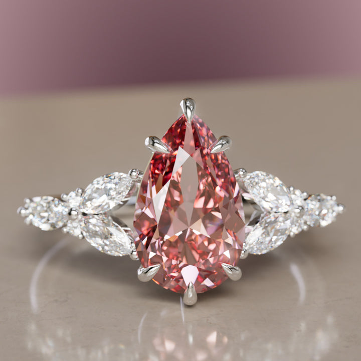 Peony Pear Pink Diamond Engagement Flower Ring Nature Inspired By Valley Rose
