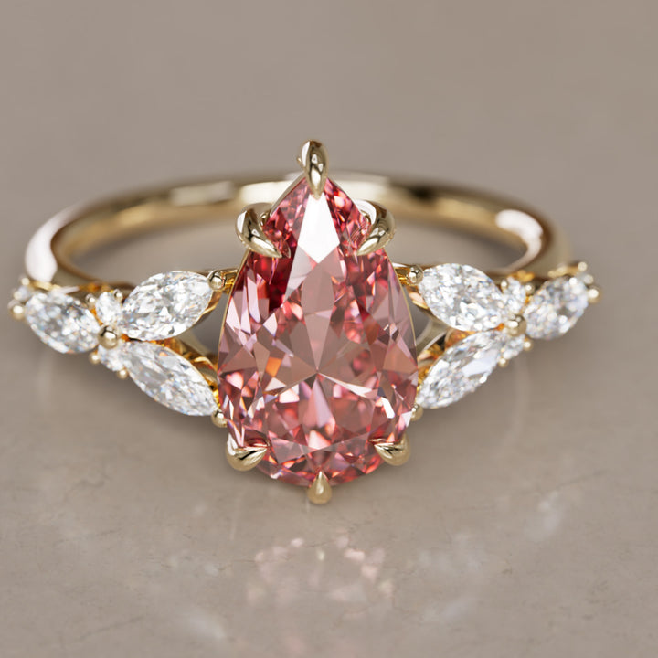 Peony Pear Pink Diamond Engagement Flower Ring Nature Inspired By Valley Rose