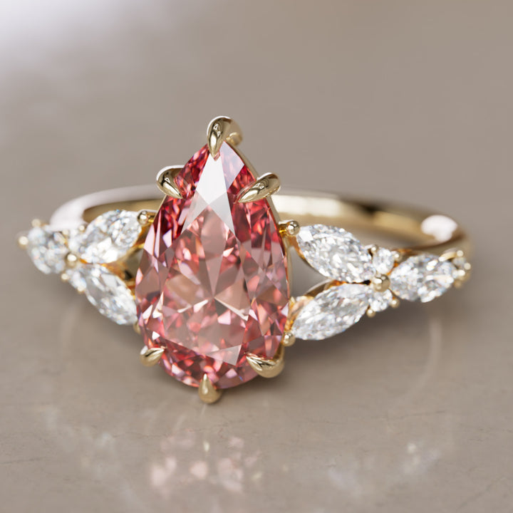 Peony Pear Pink Diamond Engagement Flower Ring Nature Inspired By Valley Rose