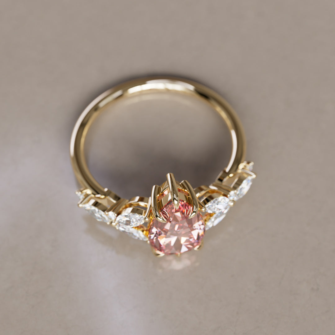 Peony Pear Pink Diamond Engagement Flower Ring Nature Inspired By Valley Rose
