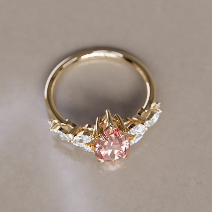 Peony Pear Pink Diamond Engagement Flower Ring Nature Inspired By Valley Rose