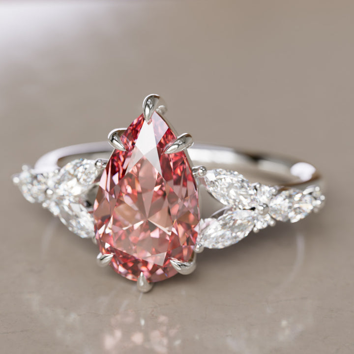 Peony Pear Pink Diamond Engagement Flower Ring Nature Inspired By Valley Rose