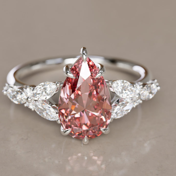 Peony Pear Pink Diamond Engagement Flower Ring Nature Inspired By Valley Rose