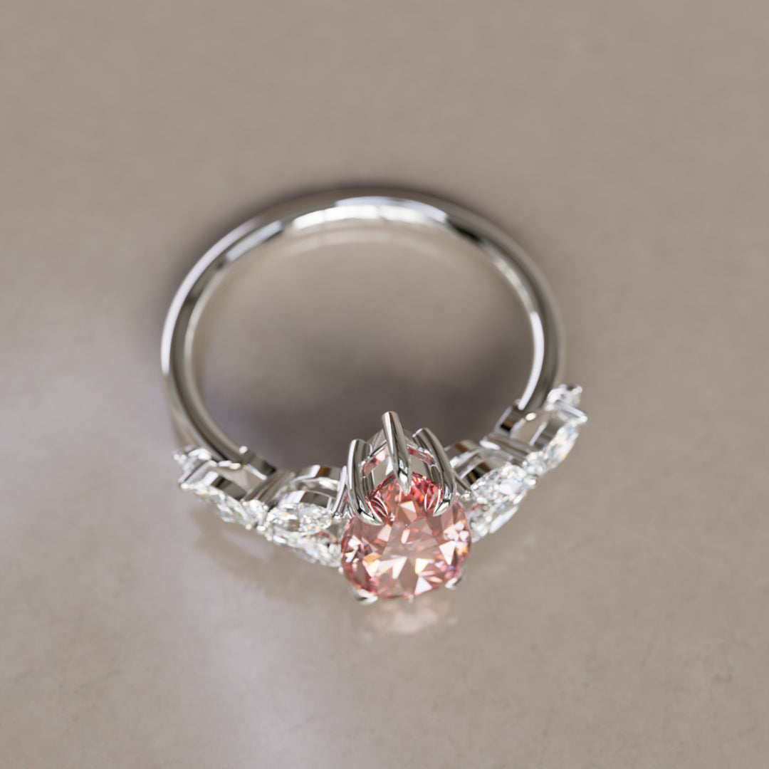 Peony Pear Pink Diamond Engagement Flower Ring Nature Inspired By Valley Rose