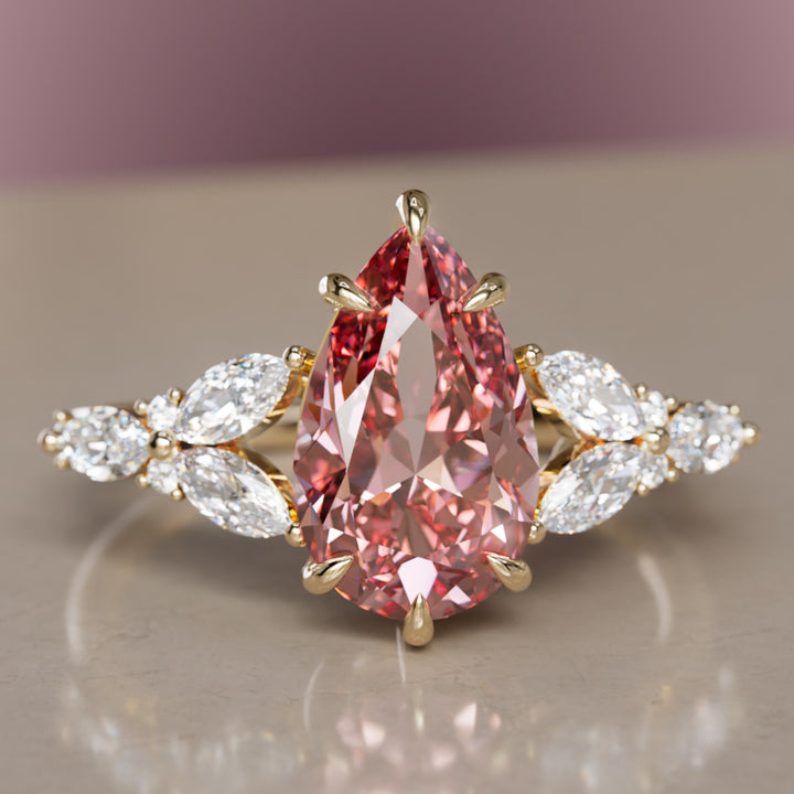 Peony Pear Pink Diamond Engagement Flower Ring Nature Inspired By Valley Rose