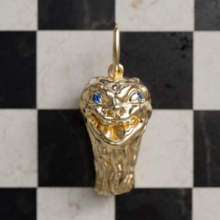 Pet Gargoyle Unique Pendant Necklace with Blue Sapphires By Valley Rose