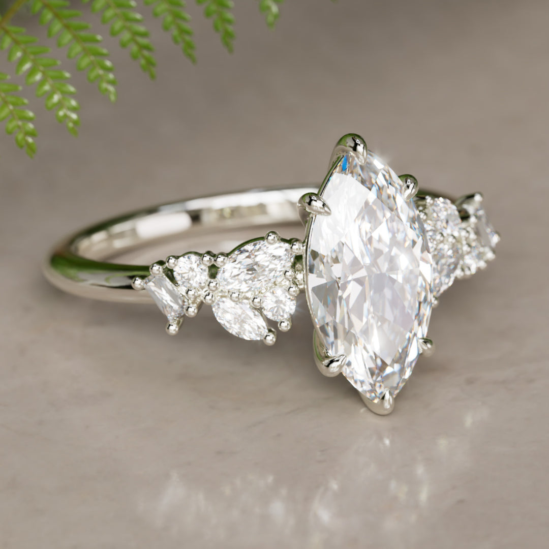 Phaedra Marquise Lab Diamond Unique Engagement Ring Nature Inspired By Valley Rose