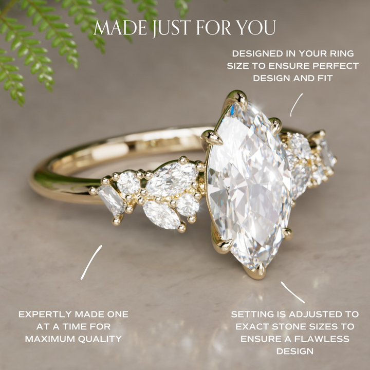 Phaedra Marquise Lab Diamond Unique Engagement Ring Nature Inspired By Valley Rose