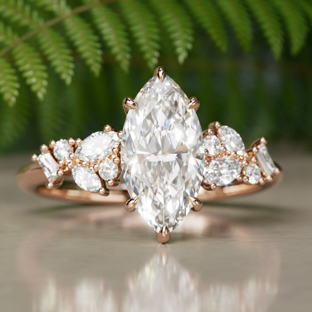 Phaedra Marquise Lab Diamond Unique Engagement Ring Nature Inspired By Valley Rose