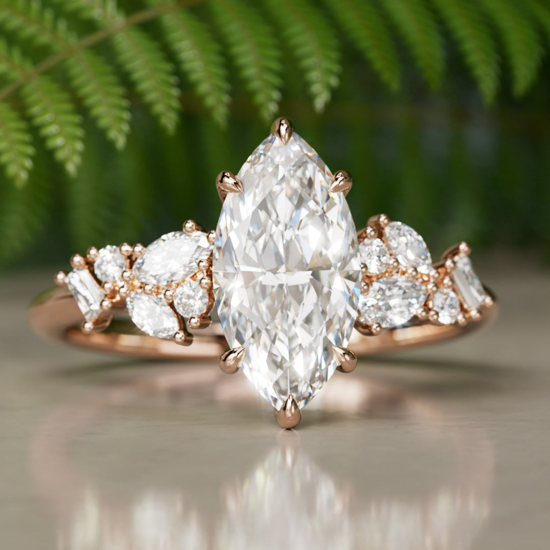 Phaedra Marquise Lab Diamond Unique Engagement Ring Nature Inspired By Valley Rose