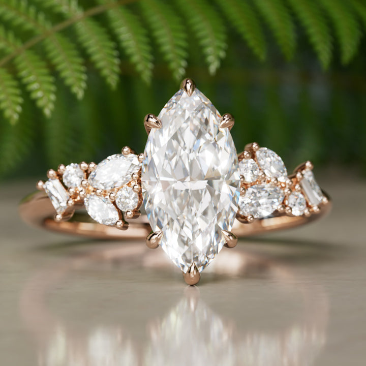 Phaedra Marquise Lab Diamond Unique Engagement Ring Nature Inspired By Valley Rose